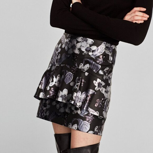 ZARA Metallic Floral Faux Leather Mini Skirt – Size Small - Picture 13 of 13